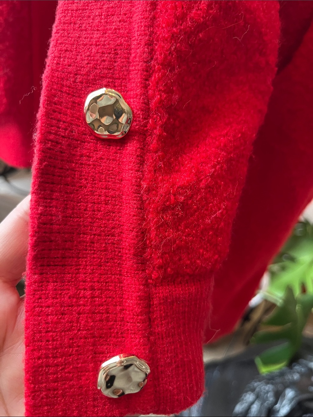 Primark Red Textured Gold-Button Cardigan Jacket - Picture 2 of 5